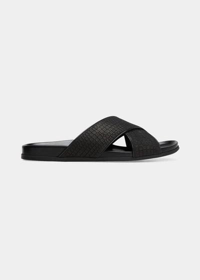 Manolo Blahnik Men's Chiltern Leather Slide Sandals In Black