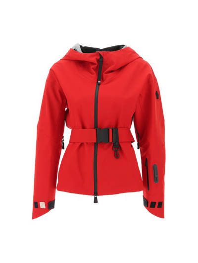 Moncler Belted Hooded Jacket In Red