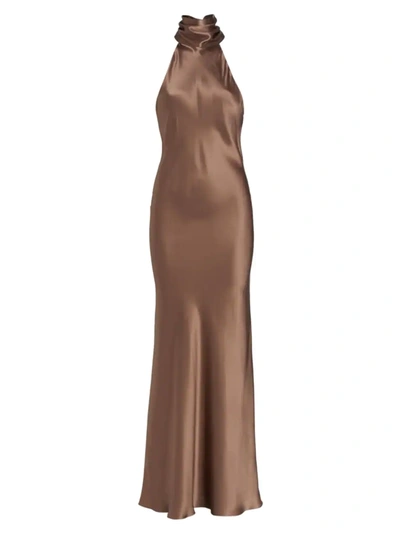 Adriana Iglesias Charis Silk Open-back Gown In Glow Brown