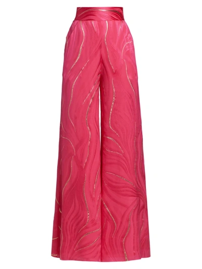 Adriana Iglesias Ana Metallic-embroidered Wide-leg Pants In Rose And Gold
