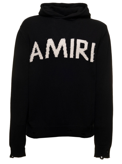 Amiri Black Hooded Sweater In Knitted Cotton And Cashmere