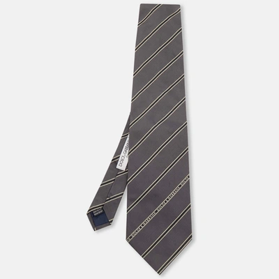 Pre-owned Dolce & Gabbana Grey Striped Silk Tie