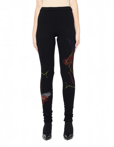 Yohji Yamamoto Printed Wool Leggings In Black