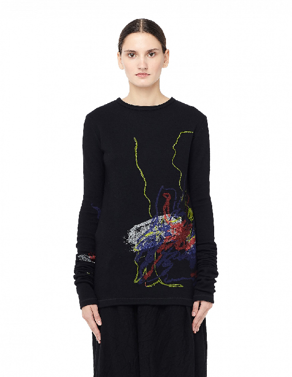 Yohji Yamamoto Mixed Pattern Knit Sweater In Black | ModeSens