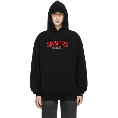 Balenciaga Sinners-embroidered Hooded Cotton Sweatshirt In 1000 - Noir |  ModeSens