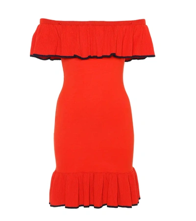 Rebecca Vallance Capri Off-the-shoulder Ruffled Stretch-knit Mini Dress In Red