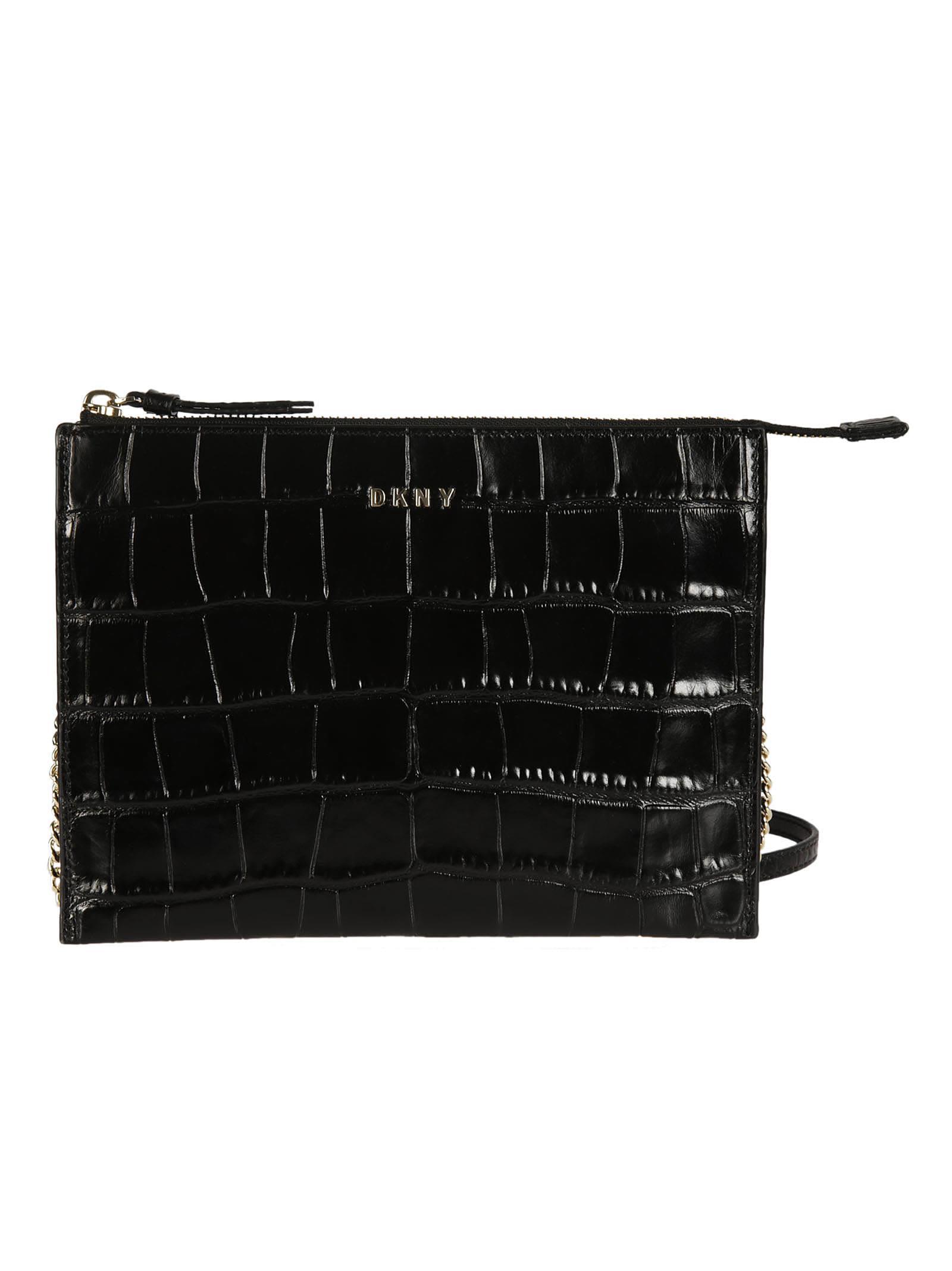 Dkny Croc Embossed Flat Top Zip Crossbody Bag In Nero ModeSens