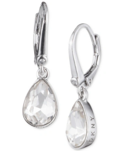Dkny Crystal Logo Teardrop Drop Earrings In Silver