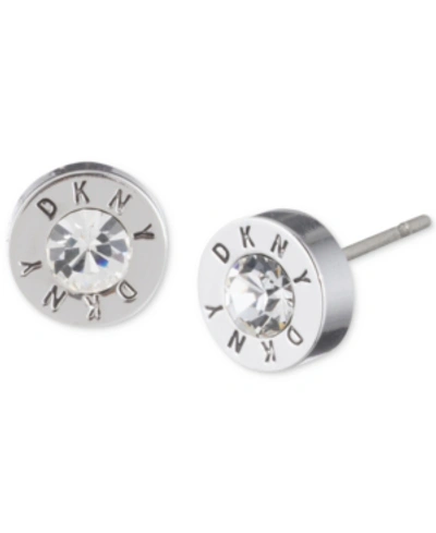 Dkny Logo Crystal Ring Stud Earrings In Silver