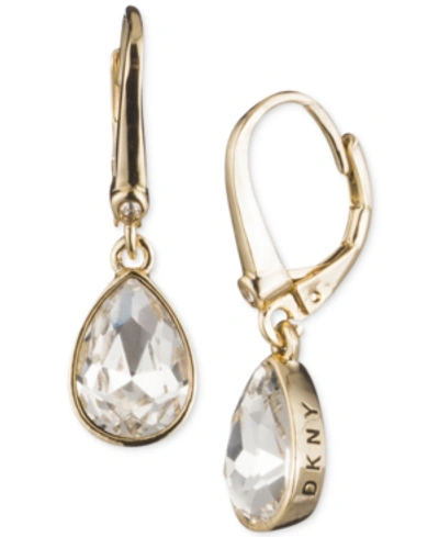 Dkny Crystal Logo Teardrop Drop Earrings In Gold