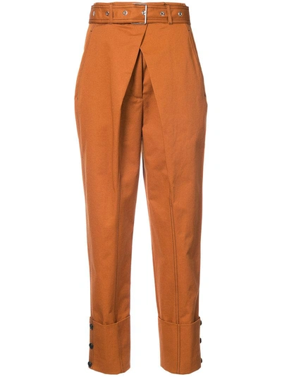 Proenza Schouler Belted Straight Trouser With Cuff In Brown