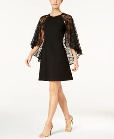 Calvin Klein Petite Sequined Lace Capelet Dress In Black