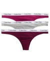 Calvin Klein Carousel Cotton Thong 3-pack Qd3587 In Enthrall/grey Heather/brazen