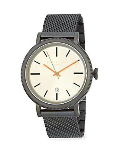Ted Baker Etched Stainless Steel Watch In Medium Grey