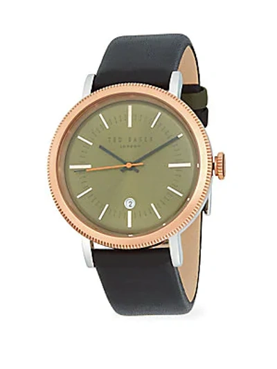 Ted Baker Connor Stainless Steel Leather Strap Watch In Olive Green Multi