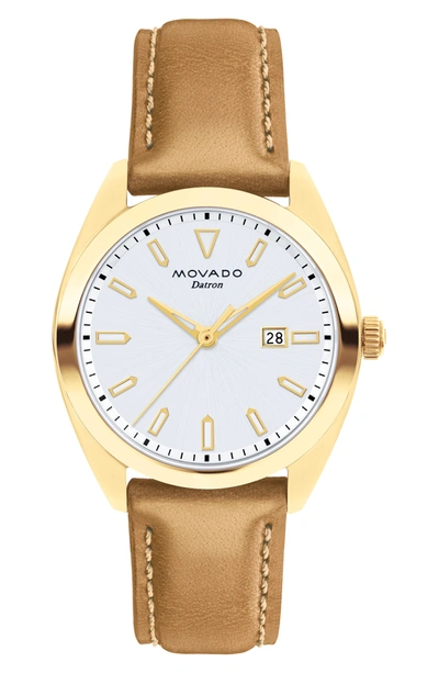 Movado Women's Heritage Datron Yellow Goldplated Stainless Steel & Leather Strap Watch In White/tan