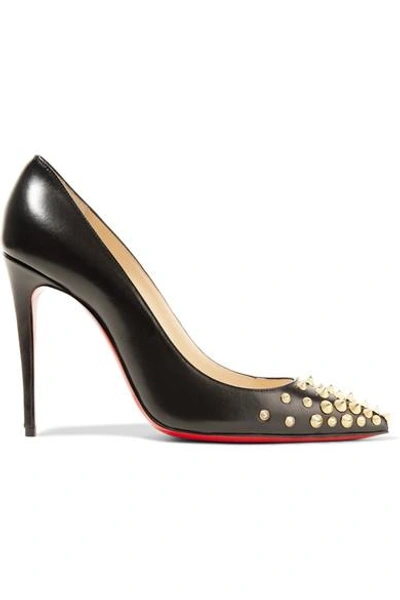 Christian Louboutin Spikyshell 100 Embellished Leather Pumps In Black Gold