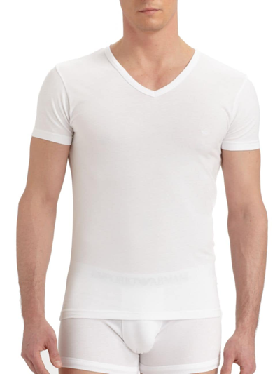 Emporio Armani Pure Cotton V-neck T-shirt 3-pack In White