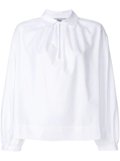 Stella Mccartney Keyhole-slit Ruched Cotton-poplin Shirt In White