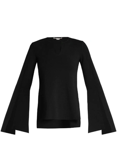 Stella Mccartney Flared-sleeve Fine-knit Top In Black