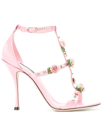 Dolce & Gabbana 105mm Keira Embellished Satin Sandals In Pink