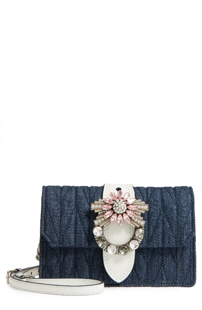 Miu Miu Matelasse Denim Embellished Shoulder Bag - Blue In Blue Bianco