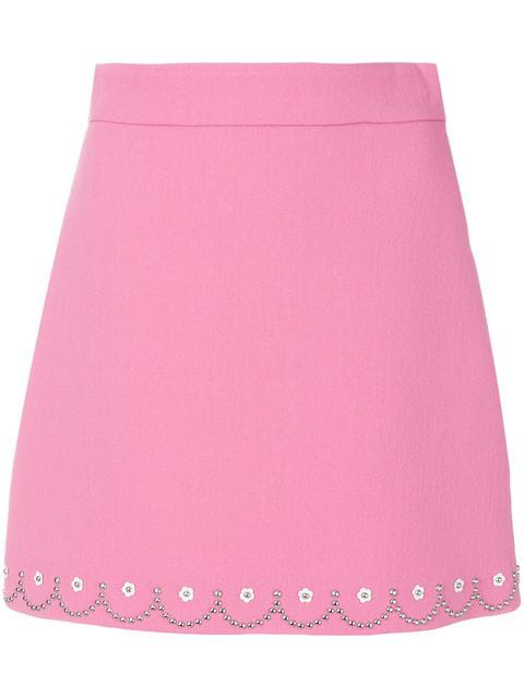 Miu Miu Floral Stud-embellished Wool-crepe Mini Skirt In Bubblegum ...
