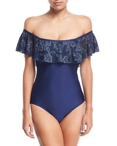 Athena Cote D'azur Off-the-shoulder One Piece Swimsuit In Navy