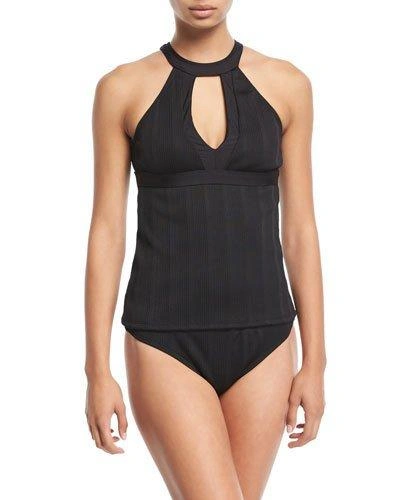 Athena Fine Line Halter Tankini Swim Top In Black