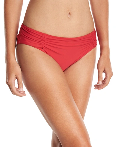 Athena Hey There Shirred-side Hipster Swim Bottom, Plus Size In Red