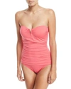 Tommy Bahama Pearl V-wire Bandeau One Piece Swimsuit In Coral Glow