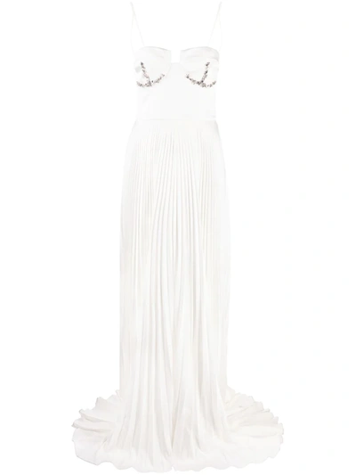 V:pm Atelier Rhinestone-embellished Pleated Evening Gown In White