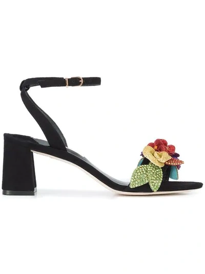 Sophia Webster Lilico Floral-appliquéd Sandals In Blackandrainbow