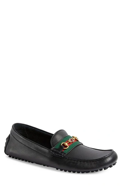 Gucci Ayrton Horsebit Web Driving Loafer In Black