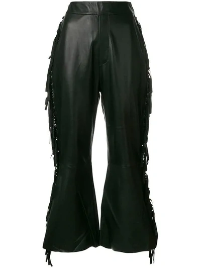 Ellery Tomahawk Fringed Leather Trouser In Black