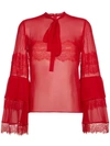 Giambattista Valli Tie-neck Lace-trimmed Silk-georgette Blouse In Red