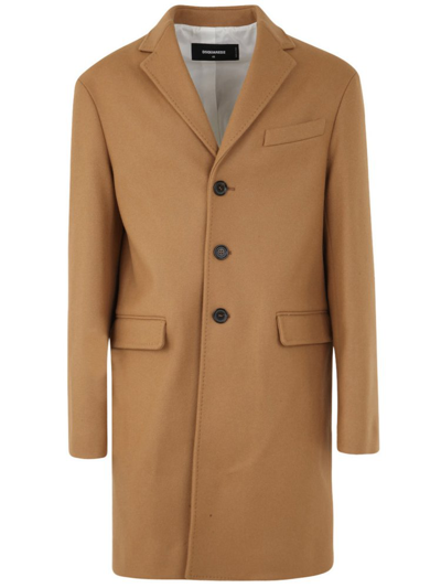 Dsquared2 Camel-coloured Single-breasted Coat In Brown