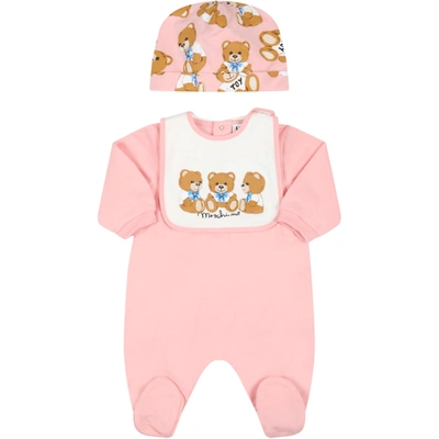 Moschino Multicolor Set For Baby Girl With Teddy Bears In Pink