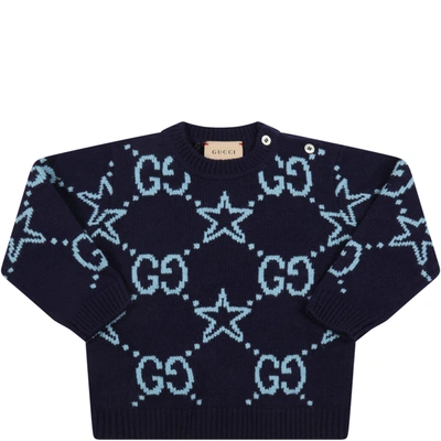 Gucci Blue Sweater For Baby Boy With Stars