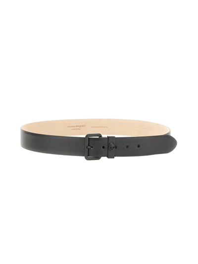 Alexander Mcqueen Skull Leather Belt In Black