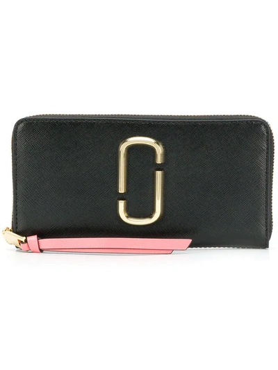 Marc Jacobs Snapshot Standard Leather Continental Wallet In Black Baby Pink/gold