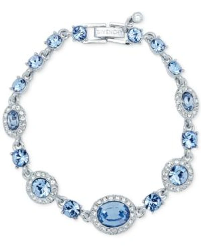 Givenchy Silver-tone Pave & Blue Stone Flex Bracelet In Rhodium