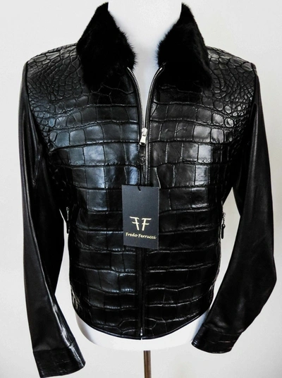 Pre-owned Fredo Ferrucci $29340  Crocodile Alligator Leather Mink Fur Jacket Size 2xl Xxl In Black