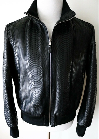 Pre-owned Fredo Ferrucci $11995  100% Genuine Python Leather Jacket Size 52 Euro Large In Black