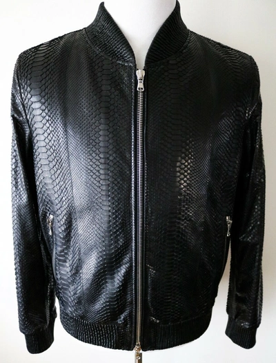 Pre-owned Fredo Ferrucci $13450  Black 100% Genuine Python Leather Jacket Size 56 Euro 2xl
