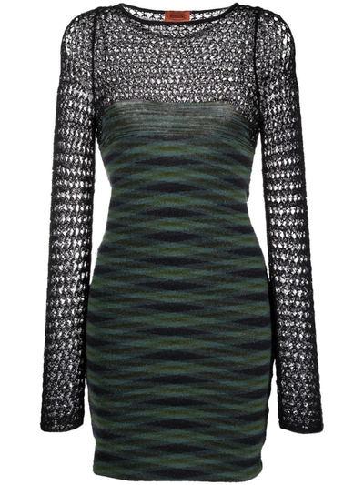 Pre-owned Missoni 2000s Zigzag Open-knit Dress In Green