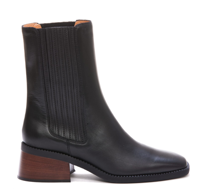 Tod's Square-toe Leather Ankle Boots In Black