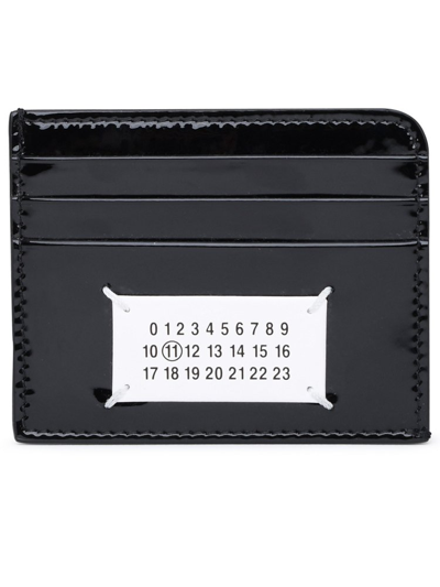 Maison Margiela Logo-debossed Patent Leather Card Holder In Black