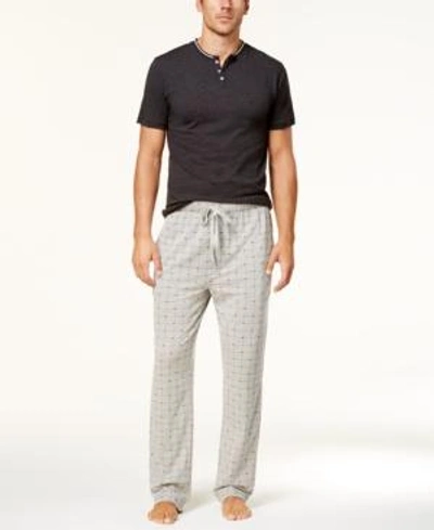Lacoste Men's Henley Top & Woven Pants Pajama Gift Set In Grey