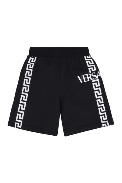Versace Kids Logo Printed Track Shorts In Black